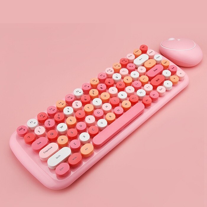 Notebook Office 3 in 1 Mini 2.4G Wireless Keyboard,Mouse and Number Pad Round Punk Mini Wireless Keyboard and Mouse Set: Pink Keyboard Mouse