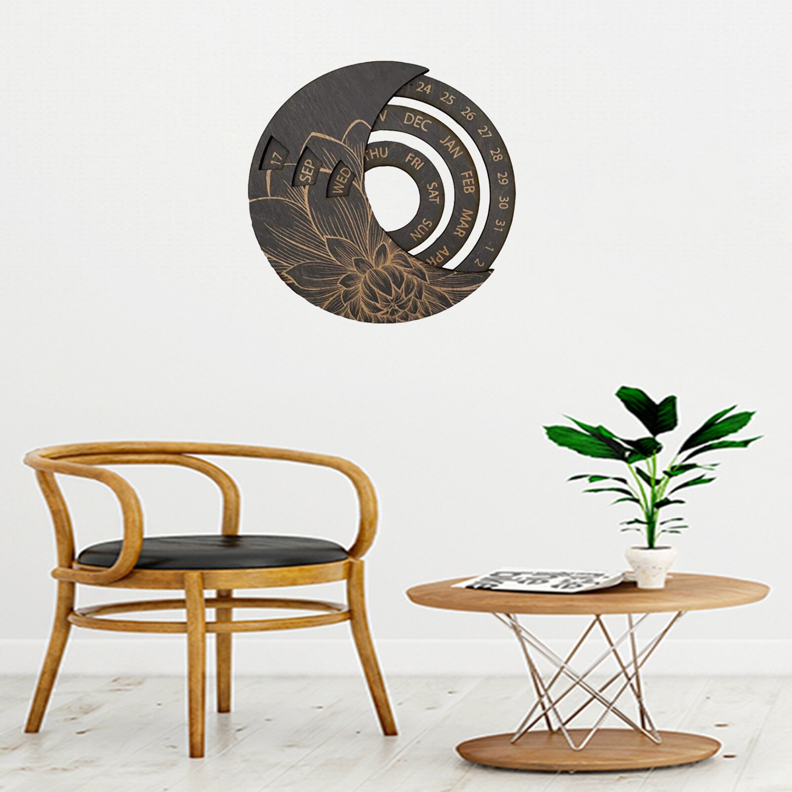 Everlasting Retro Wooden Calendar Round Perpetual Calendar Study Desk Calendar Handicraft Decoration Wooden Craft For Home Decor