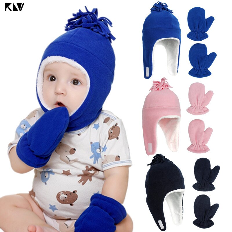Baby vinter varm fleece hue og vante sæt småbørn baby børn pilot hat børn handsker til spædbørn baby motorhjelm tøj tilbehør