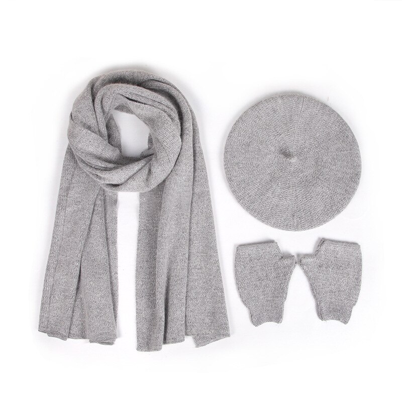 USPOP – ensemble de gants et écharpe en cachemire pour femmes, couleur unie, 3 pièces, hiver: Gris clair