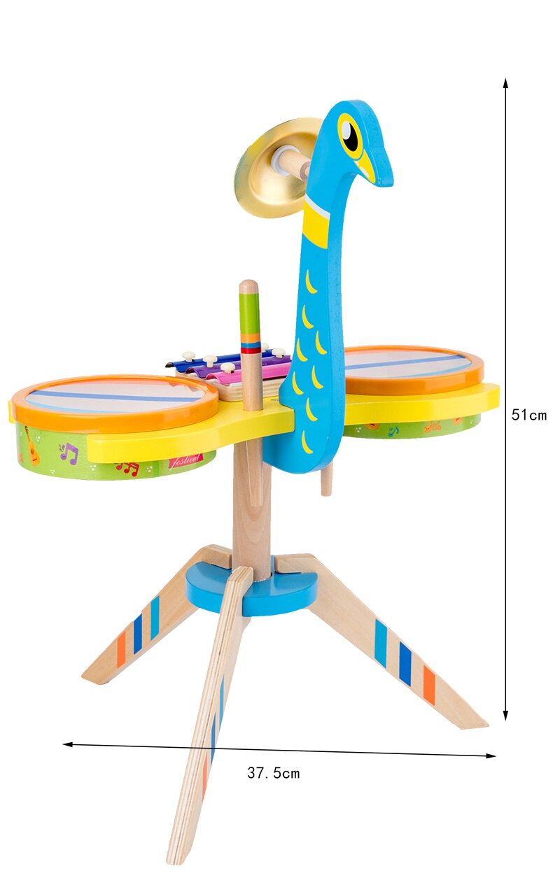 Baby Toys Peacock Drum Kit Children Musical Instruments Wooden Toys For Kids Xylophone Toys Educational Birthday