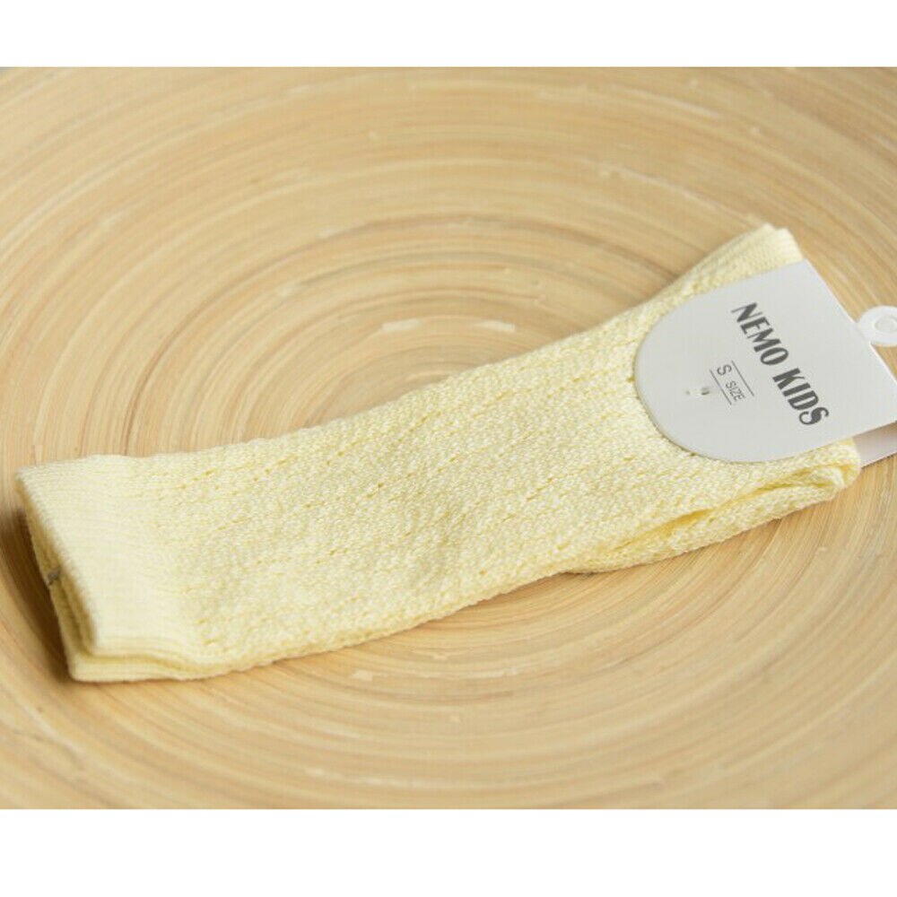 Baby Baby Meisje Antislip Hallow Out Sokken Knie Hoge Kant Prinses Sokken Lange Buis Booties Effen Baby Kids sok Voor 0-4 Jaar: YELLOW / 0 to 2Y