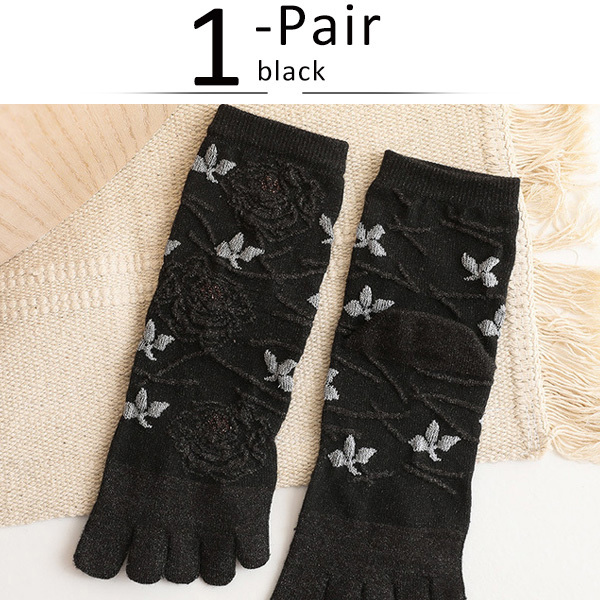 Meia curta com cabelo de coelho, de boa qualidade, feminina, com dedos, flores, harajuku, meias de cinco dedos, tecer, moda, novidade sólida, venda quente: Preto
