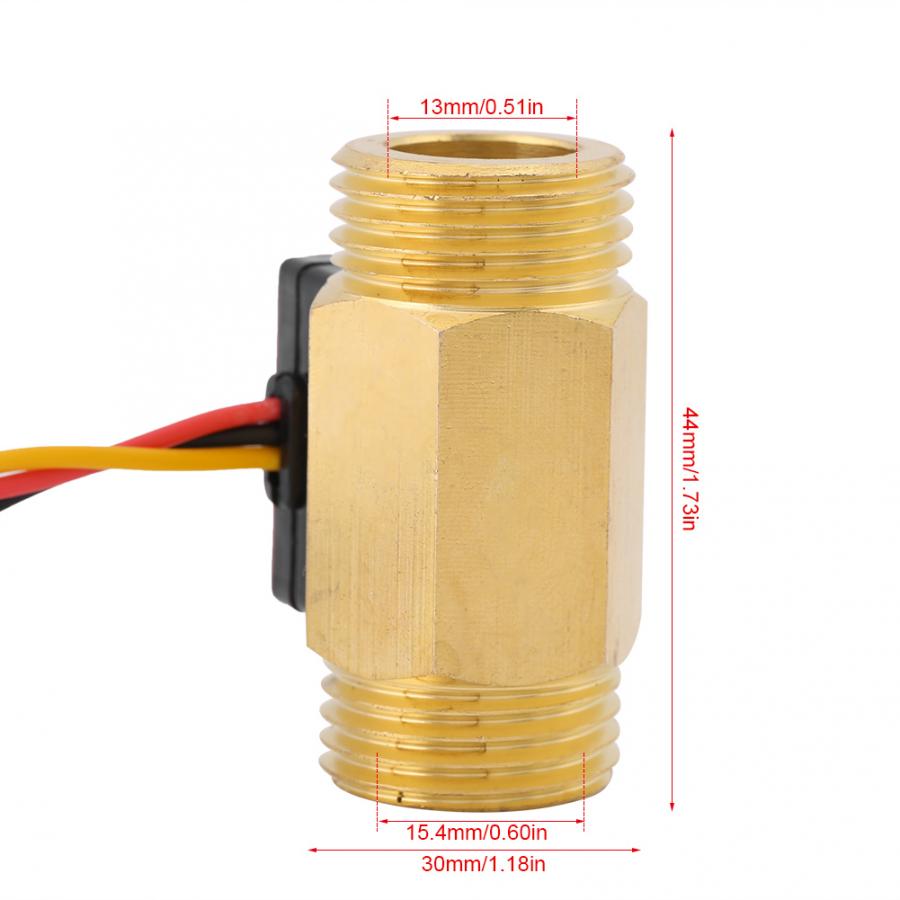 1pc G1/2'' Electric Magnetic Turbine Water Flow Meter Brass Inline Hall Flow Sensor Switch External Threaded 1-25L/min