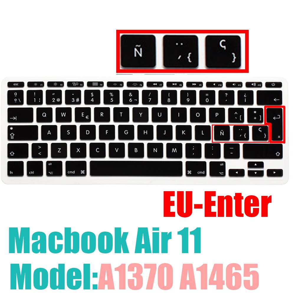 Latin Spanish layout Keyboard cover for Macbook air11 protective film silicone sleeve A1465 A1370 keyboard sticker: Air11 EU ES black
