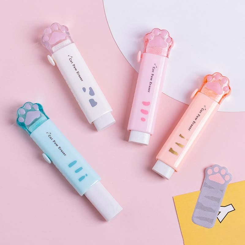 Kawaii Cute Cat Paw Pencil Eraser Push Pull Eraser for Kids Drawing Painting Clean Tools School Supplies