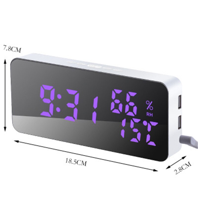 phone charging mirror wall-mounted alarm clock snooze sound control temperature and humidity LED color changing clock