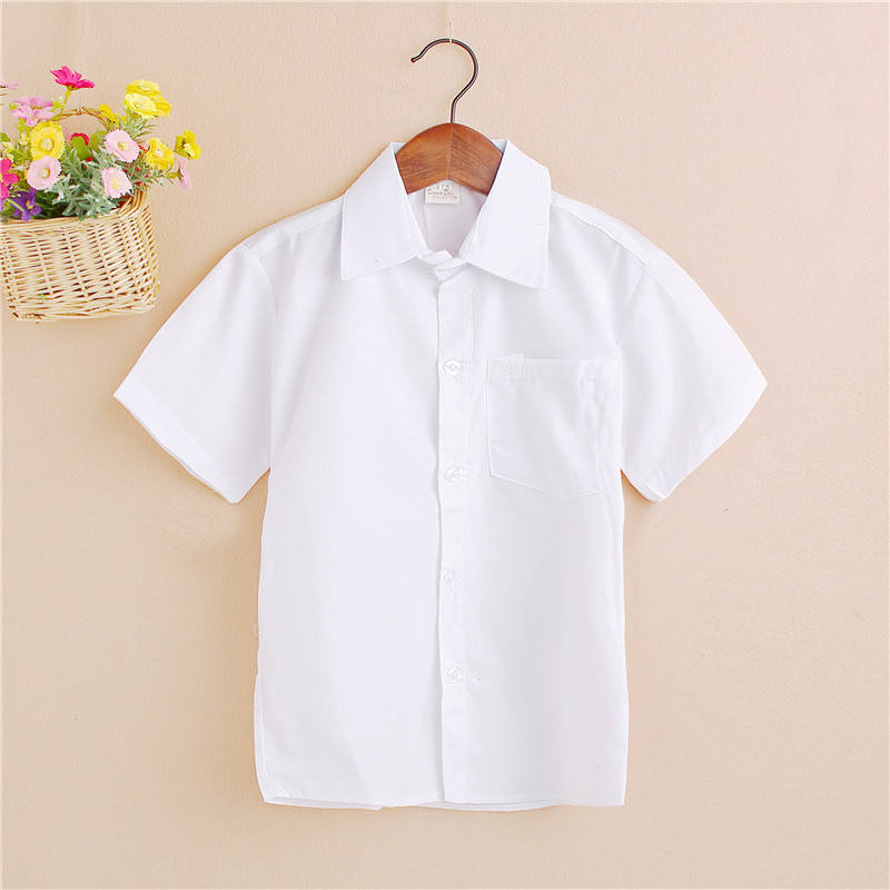 Forår og efterår dreng hvid skjorte børns bomuld kortærmet studerende præstationstøj: 4