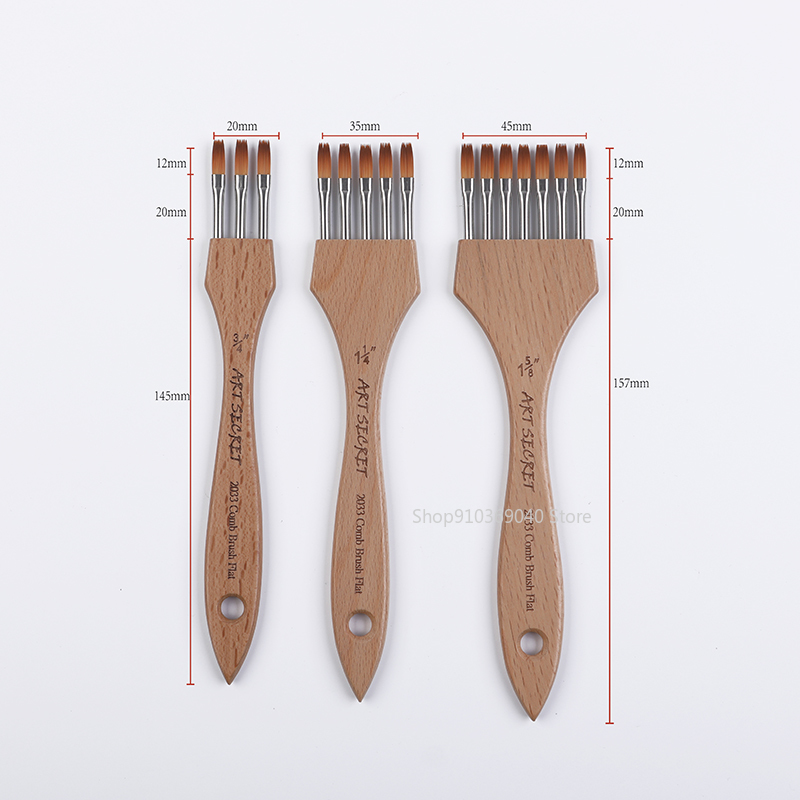 3 st/set flertandade kampenslar spetsiga/platta nylonblandade ull- och bokhandtag akrylfärgpenslar konstnärsmaterial: Gul