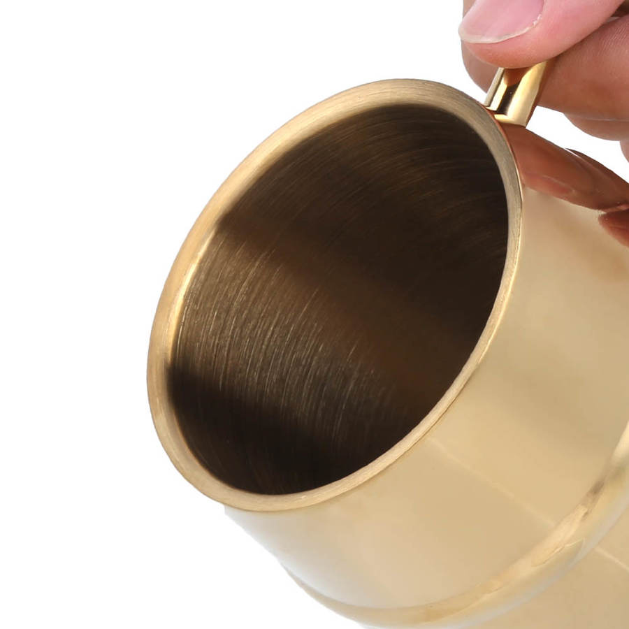 300ml Gold Double Layer Stainless Steel Water Cup Coffee Beer Mug Teacup with Handle Teacup