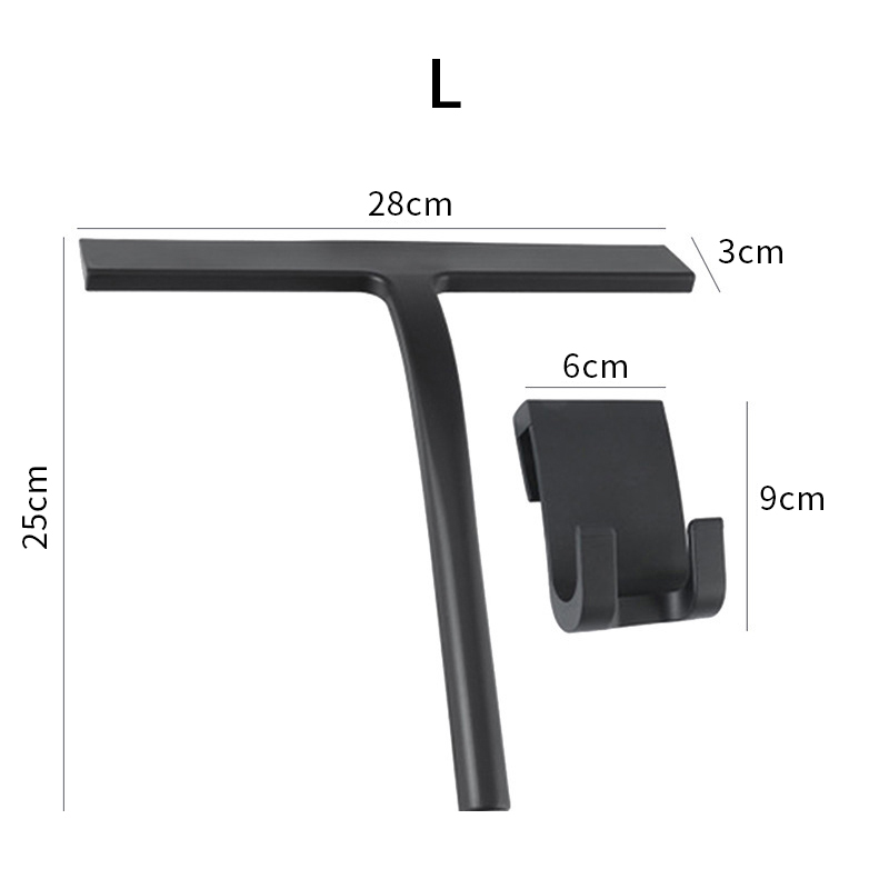Douche Zuigmond Glas Ruitenwisser Schraper Douche Zuigmond Cleaner Met Siliconen Houder Badkamer Spiegel Ruitenwisser Schraper Glas Schoon: A-Black with hook-L