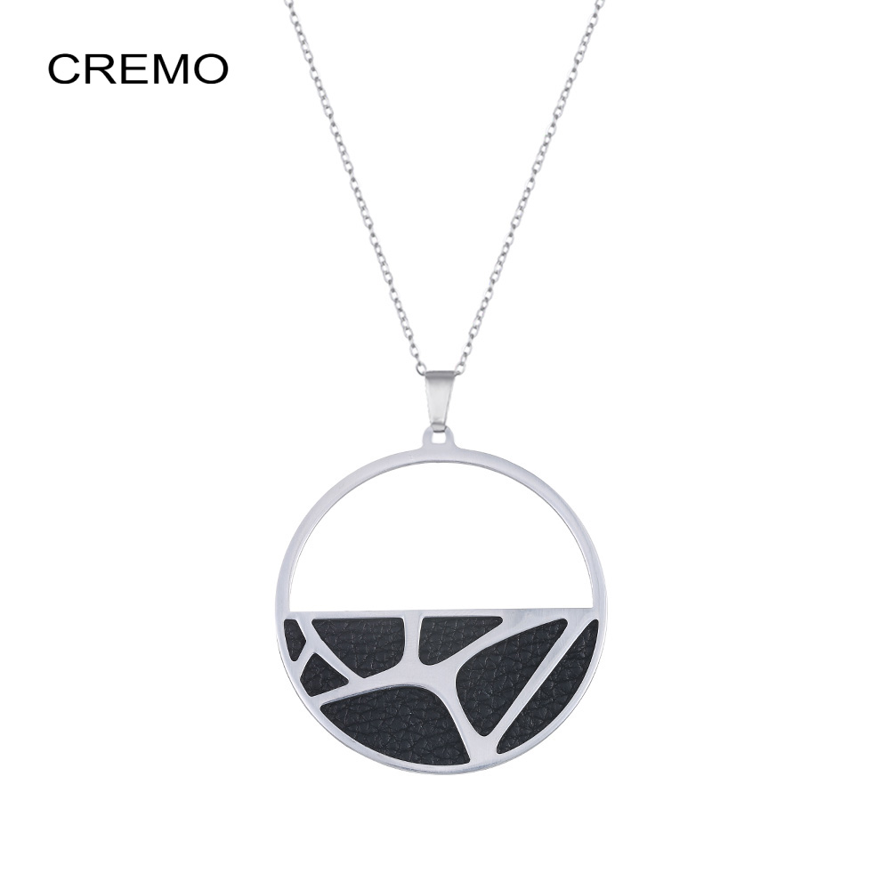 Cremo Reversible Pendant Necklaces Argent Stainless Steel Interchangeable Leather Necklace Collier femme bijoux georgette