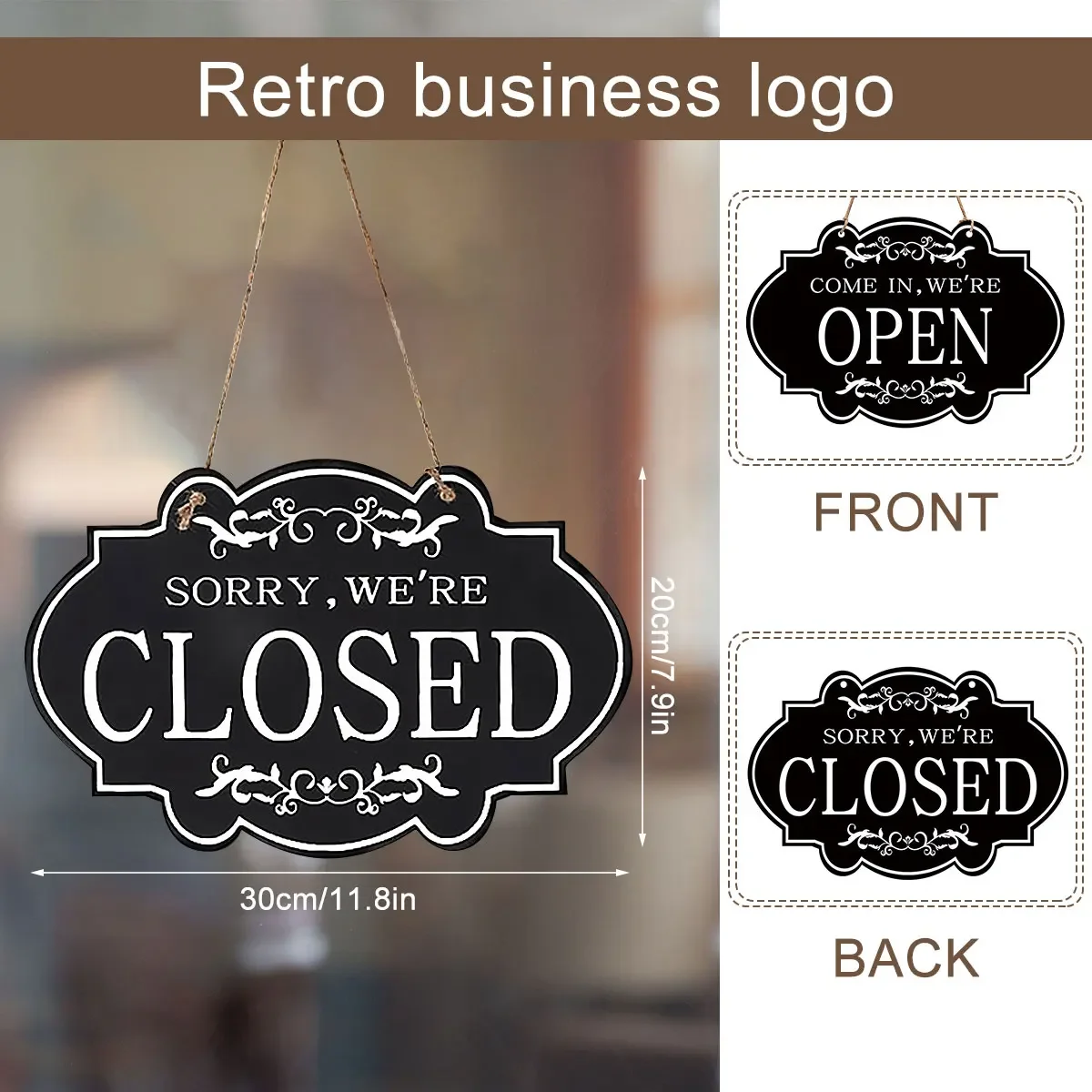 Letrero de negocios abierto y cerrado, letrero colgante de tiendas de madera Retro, impermeable, Reversible de doble cara, para puerta y ventana
