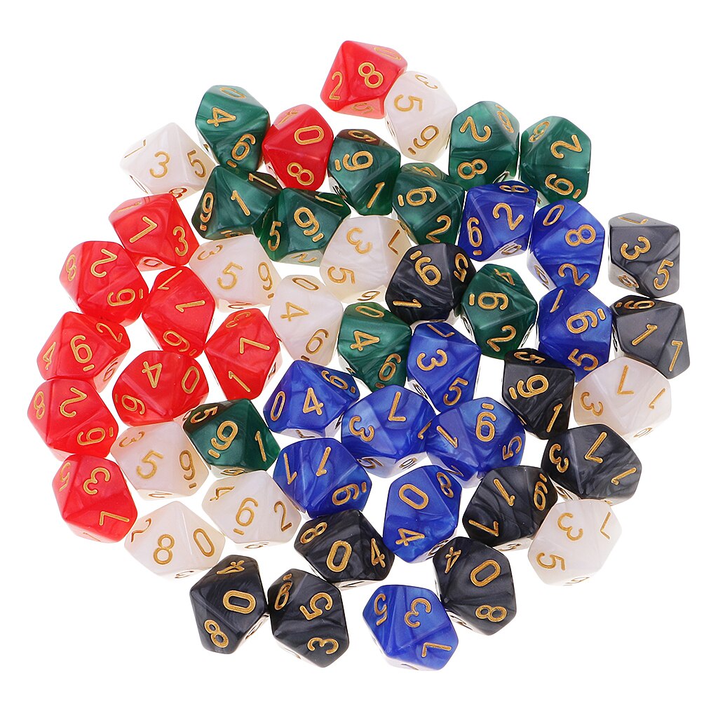 Juego de troqueles de 10 caras con bolsa para juegos de rol D &amp; D, dados D10 de 16mm, 50 piezas