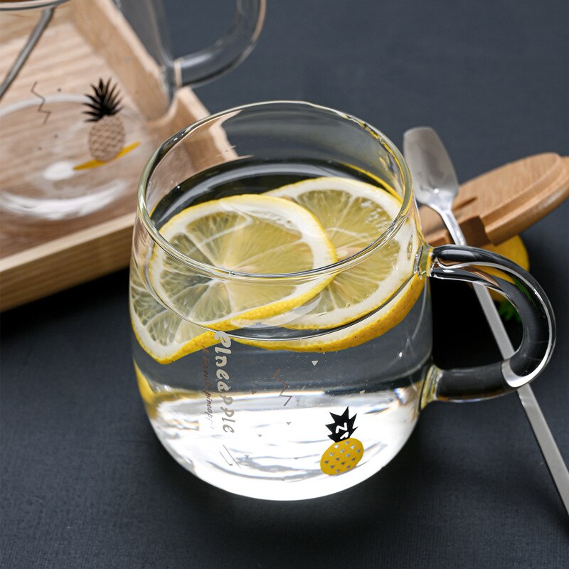 Cute Pastoral Style Glass Cups with Milk Breakfast Mug Office Flower Tea Cup Cold Drink Juice Mug: Left English