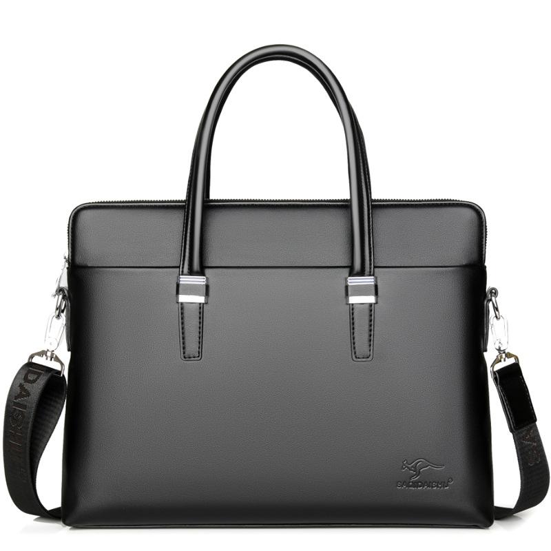 Men's PU Leather Briefcase - Business Shoulder Bag for Documents & Laptop: Black 1