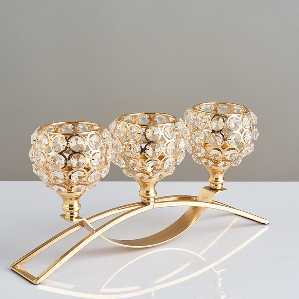 Candelabros de 3 brazos con arco de cristal, portavelas de puente, tazón, adorno romántico para decoración del hogar y boda: Dorado