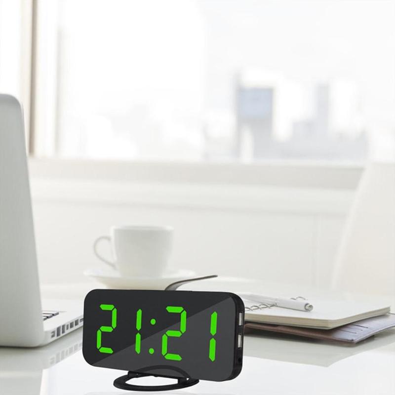 Reloj despertador Digital LED para móvil, espejo con pantalla Led nocturna, 2 puertos de carga USB para iphone, herramienta de teléfono Android, 1 unidad