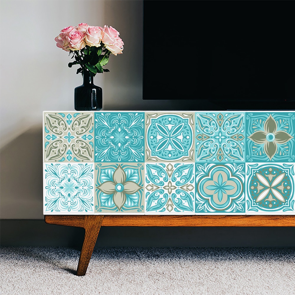 Blue & Green Strip Ceramic Wall Sticker Glossy Surface Kitchen Bathroom Stairs Wallpaper Waterproof Oil-proof Tiles Wall Decals