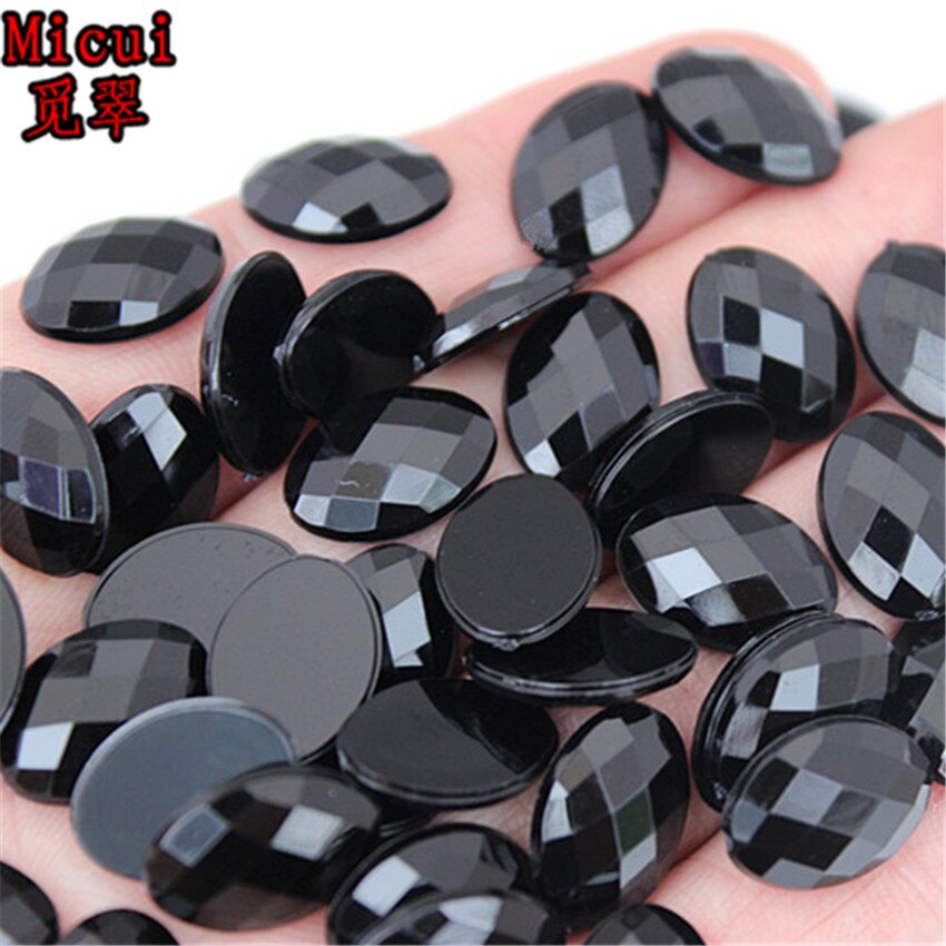 Micui 100Pcs 10*14mm Oval Shape Flat Back Rhinestone Applique Acrylic Stone Crystals Non Hotfix Crafts Jewelry Accessories MC772: Black