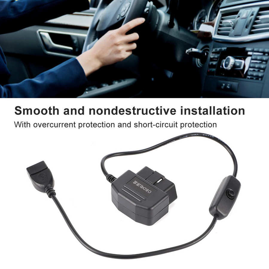 18.7in 16Pin OBD2 USB Power Charging Cable Connector Charger Adapter for Car GPS DVR Driving Recorder Camera Charging line