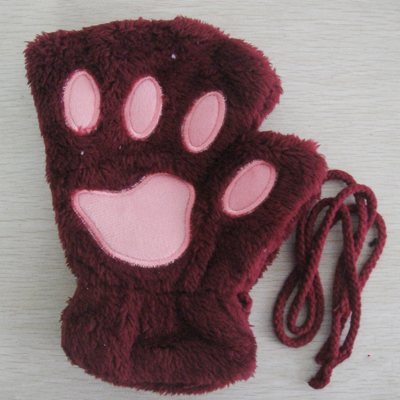 Gants de patte de griffe de chat de dessin animé pour femmes, mitaines en peluche, , doux, court, sans doigts, moelleux, ours, costume mignon, demi-doigt: GINGER