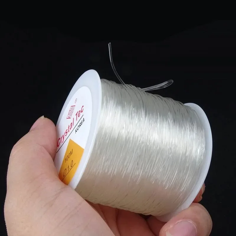 Cordón de hilo elástico transparente de 500/100m, línea elástica de cristal para fabricación de joyería Diy, pulsera, collar, accesorios con cuentas