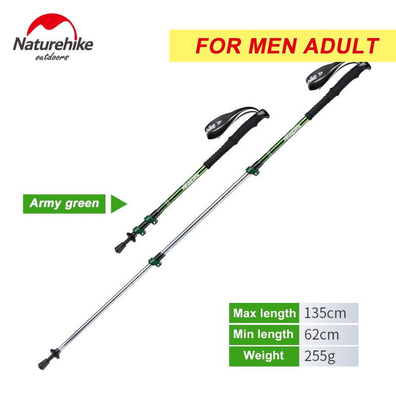 NatureHike ST01 External Quick lock Trekking pole hiking telescope stick nordic walking stick hand Crutch Alpenstocks Adult Kids: ArmyGreen 135cm