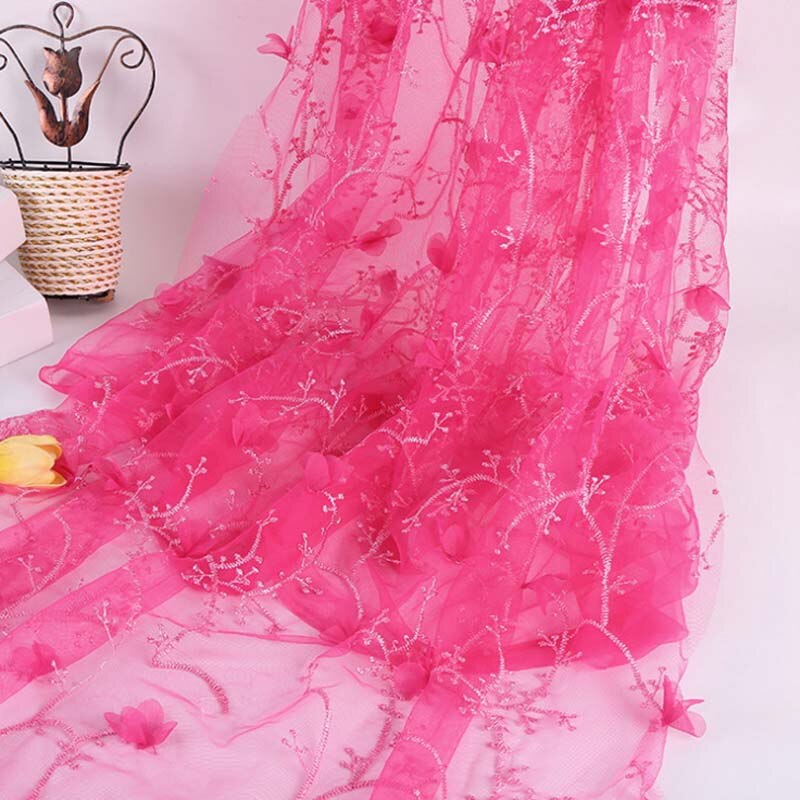 Tyll blomsterblonde stof til kjole afrikanske gardinstoffer, blonder net broderi diy tøj syningsklud 1 yard: Rød