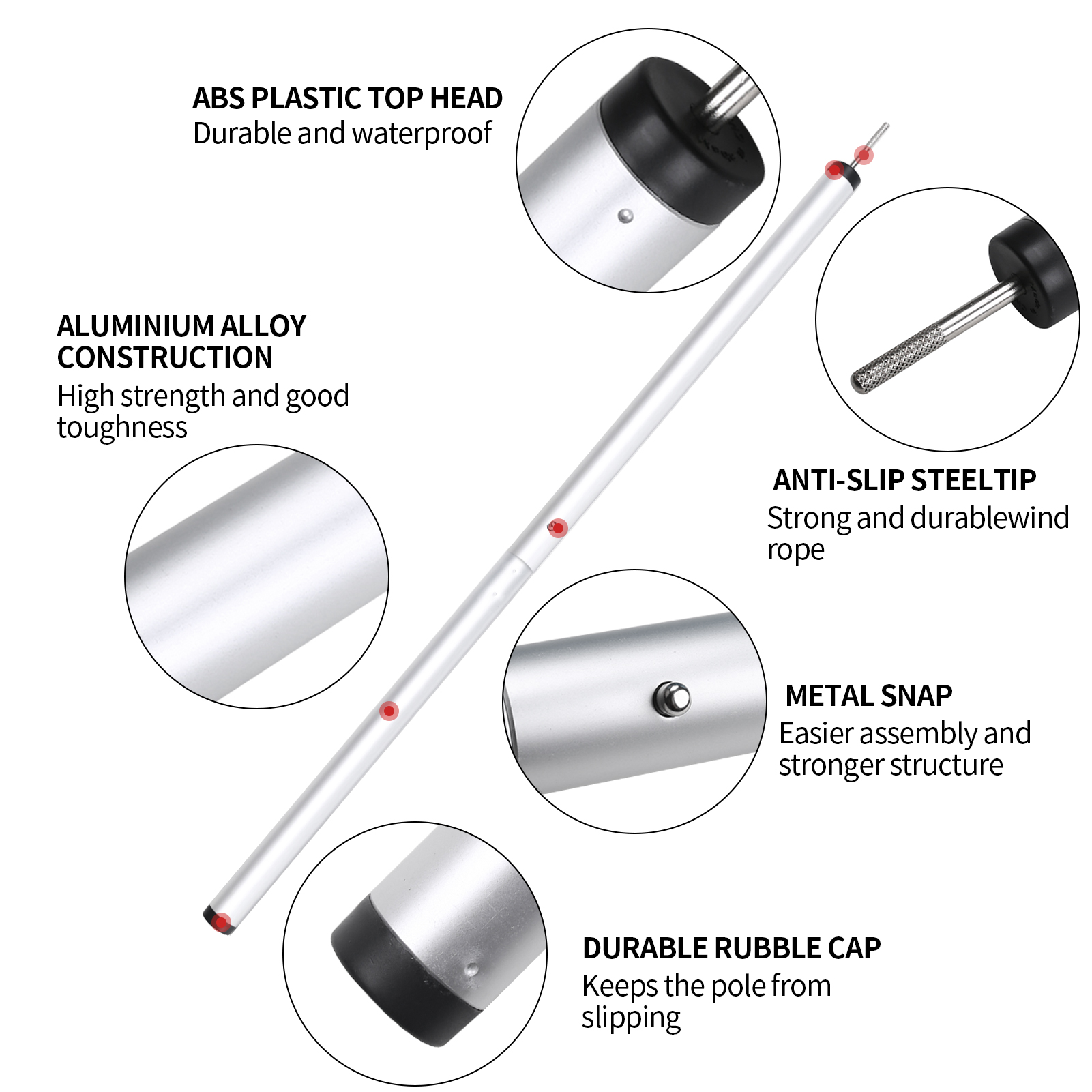 Aluminum Alloy Tent Pole Adjustable Camping Tarp Poles Telescoping Portable Lightweight Support Rods for Shelter Canopy Awning