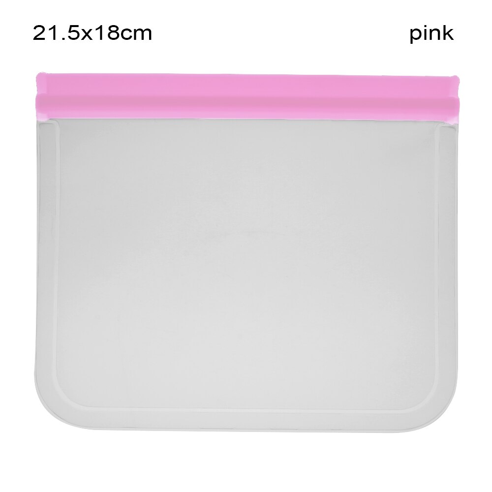 1pc doorschijnende siliconen zakjes voor het bewaren van verse levensmiddelen, lekvrije melk en fruitcontainers, herbruikbare, afgesloten staande zakken met ritssluiting: Roze 1