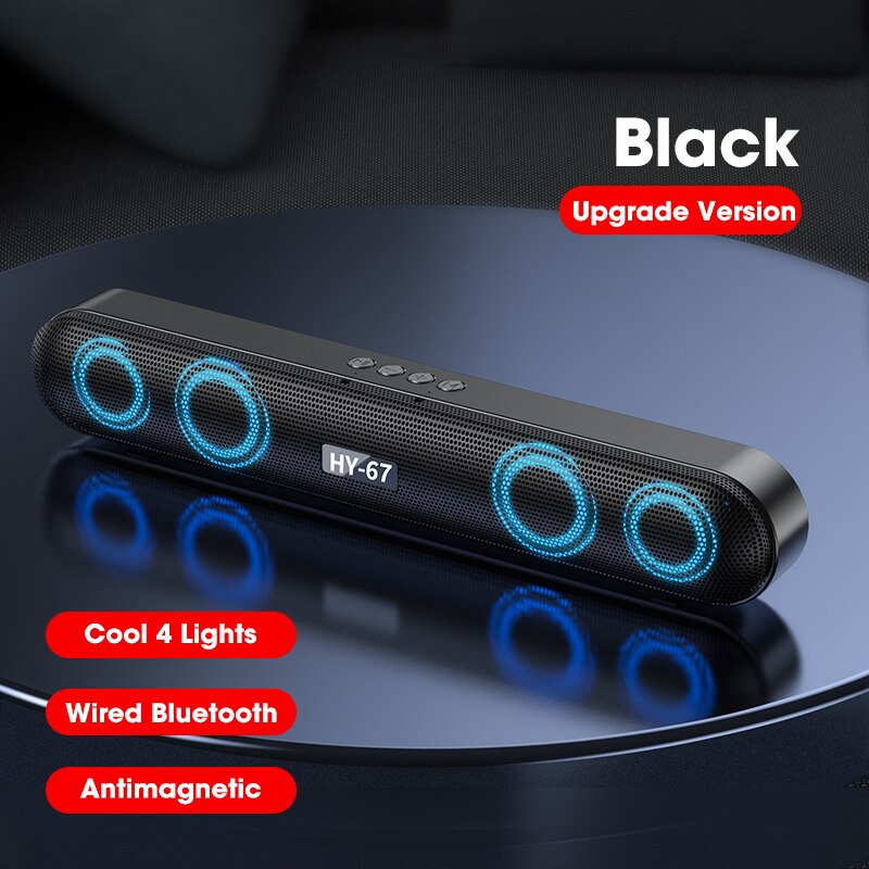 Wireless Bluetooth Speaker 6D Surround Soundbar RBG Colorful Glow Bluetooth Stereo Subwoofer Sound Bar For PC Laptop Support TF: black