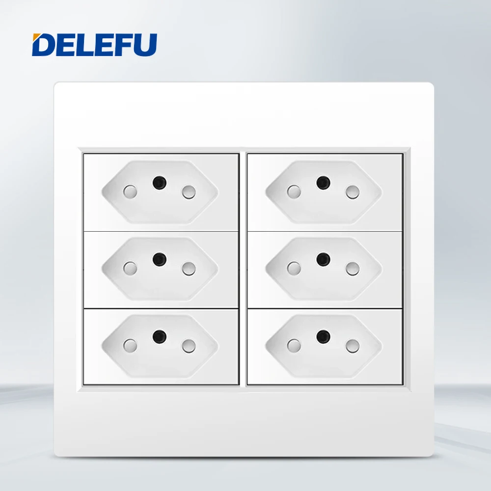 DELEFU 4x4 Fireproof PC Panel Brazil Standard Outlet Double USB Type C Wall Power Socket Light Switch Office White 10A 20A: 6.0M / green