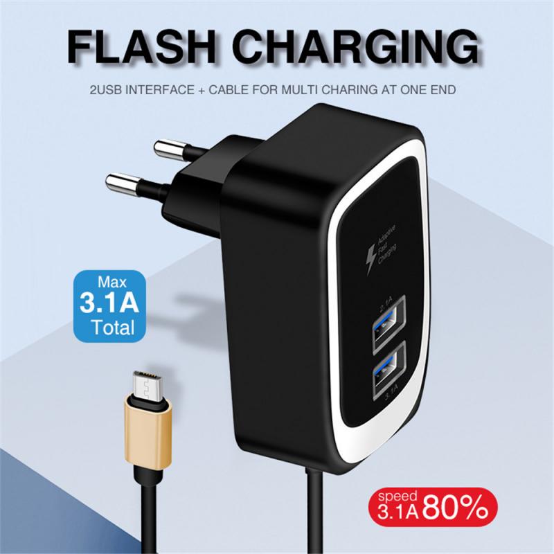 2.4A USB LED Mobile Phone Charger With MICRO Cable Travel Charger With Illuminated Charging Head