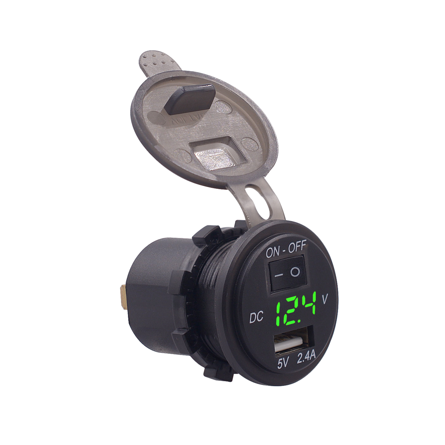 Motorcycle USB Charger Cover 2.4A with Switch USB Voltmeter for Motorcycle Auto Truck ATV Boat with fixed bracket charger: 3