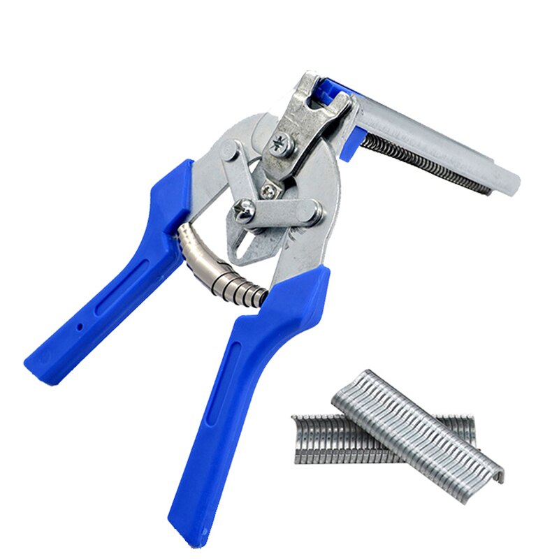 Hog Ring Plier Tool and 600pcs M Clips Staples Animal Wire Cage Plier Chicken Cage Installation Clamp Pet Cage installation Tool: Blue plier and nails