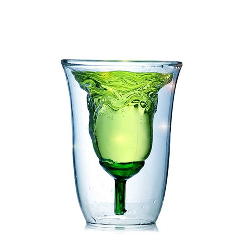 Heat Resistant 180ml Rose Shape Double Wall Glass Tequila Cups Double Walled Coffee Beer Tea Cup Glassware Bar Cocktail Glass
