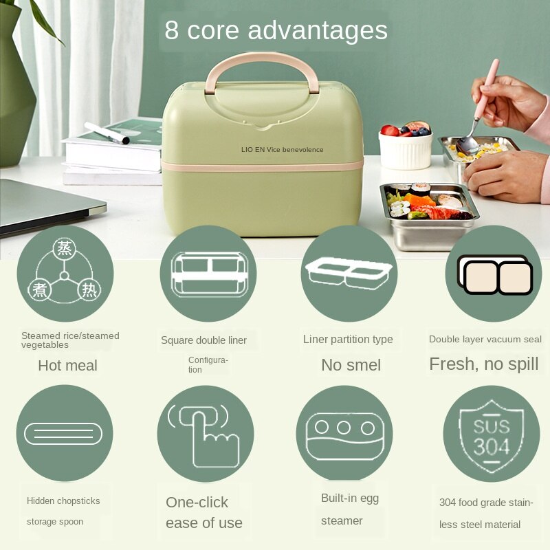 220V Multi Rice Cooker Electric Heating Lunch Box Portable Cooking Heating Pot Stainless Steel Inner For Travel With Tableware