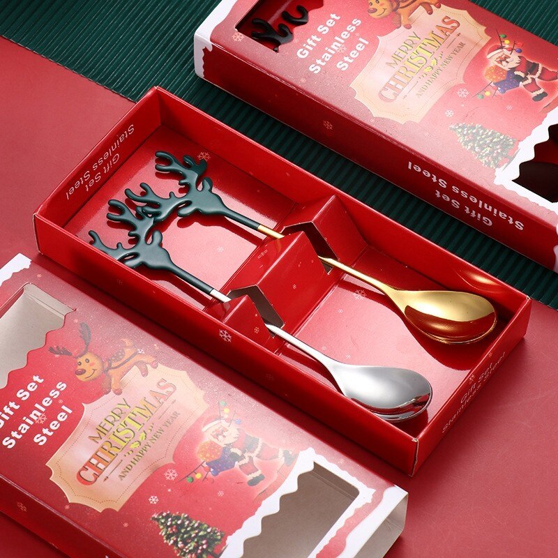 Juego de cubiertos de acero inoxidable, Set de utensilios de cocina, cuchara de postre, cucharas de té, , de Navidad