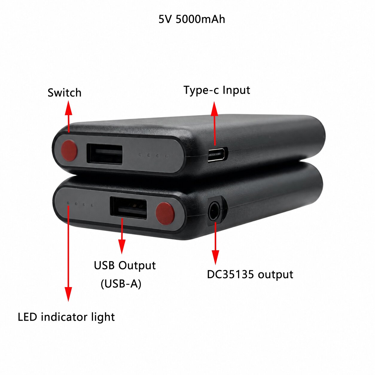YTBNA Power Bank - 5000mAh - 5V USB Type-C - Li-Polymer Battery Pack - 2 Batteries Included