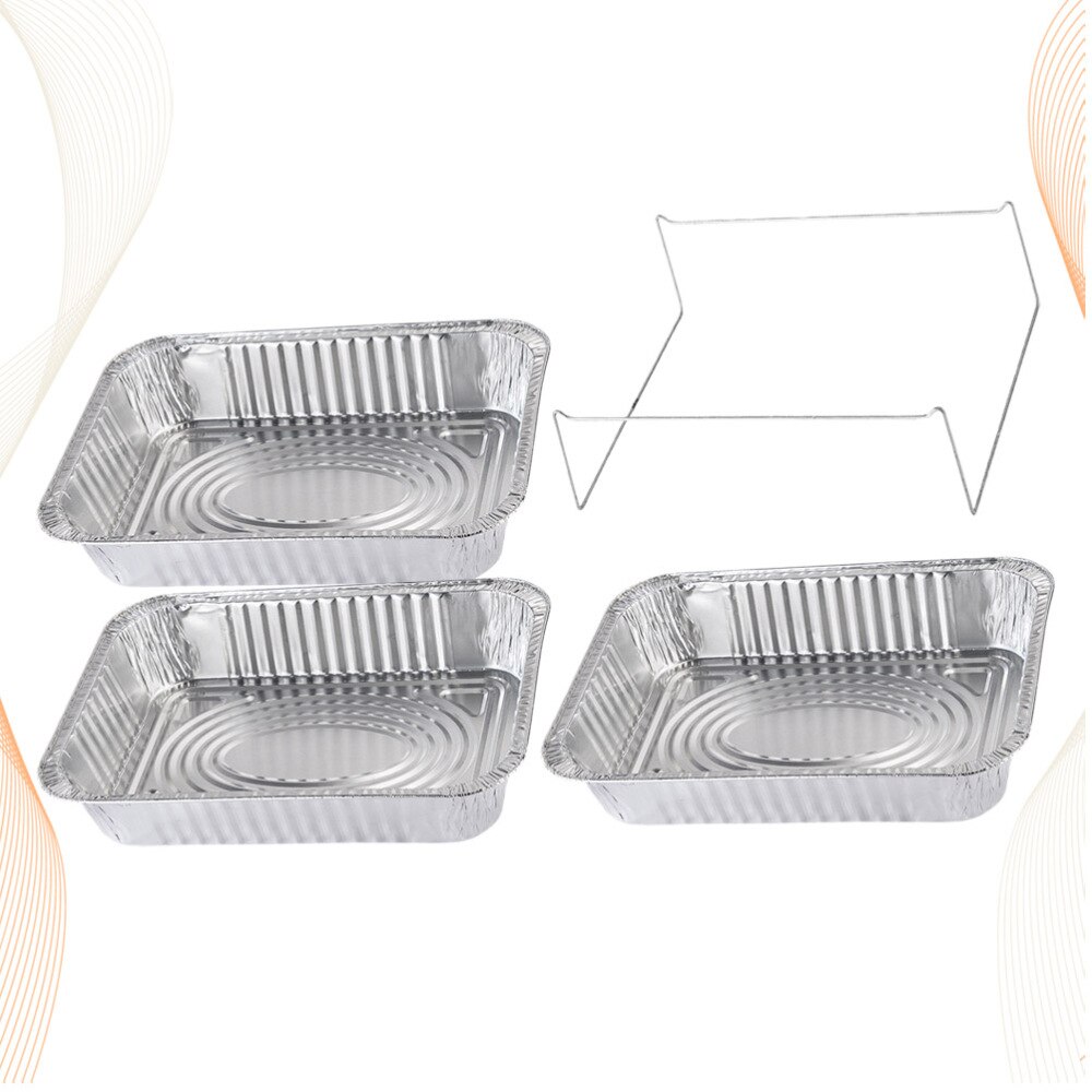 4 Stuks Wegwerp Bbq Drip Pan Aluminiumfolie Tin Barbecue Pan Voedsel Container Liner Trays Takeaway Verpakking Box Met Cover(3500Ml 3P