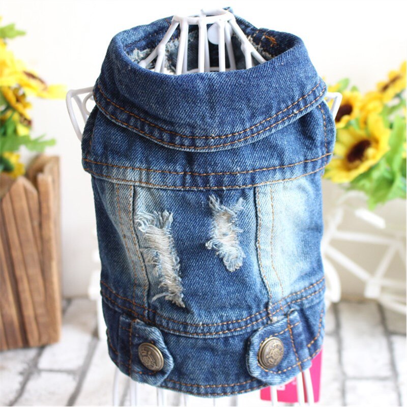 Mode Gat Blauwe Hond Kleren Hond Vest Lente Zomer Jeans Puppy Denim Hond Jas Jas Voor Franse Bulldog Yorkshire Terrier: L