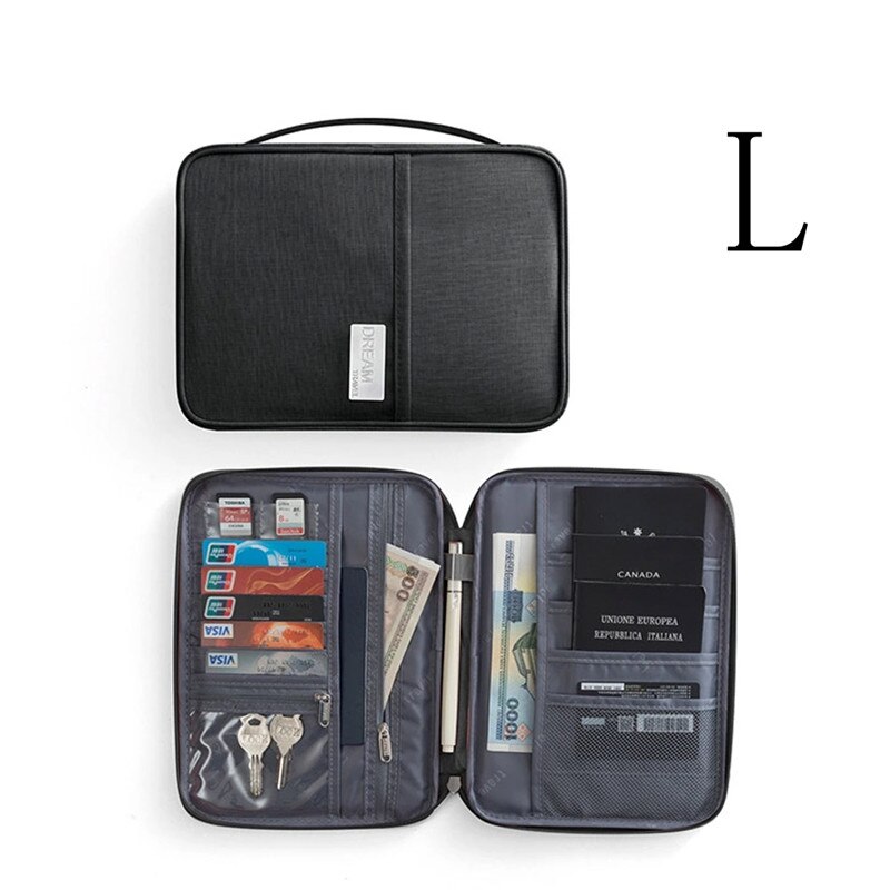 Sports Bag For Passport Cover Holder Card Package Credit Card Holder Wallet Organizer Sports Hiking Camp Document Bag: Black L