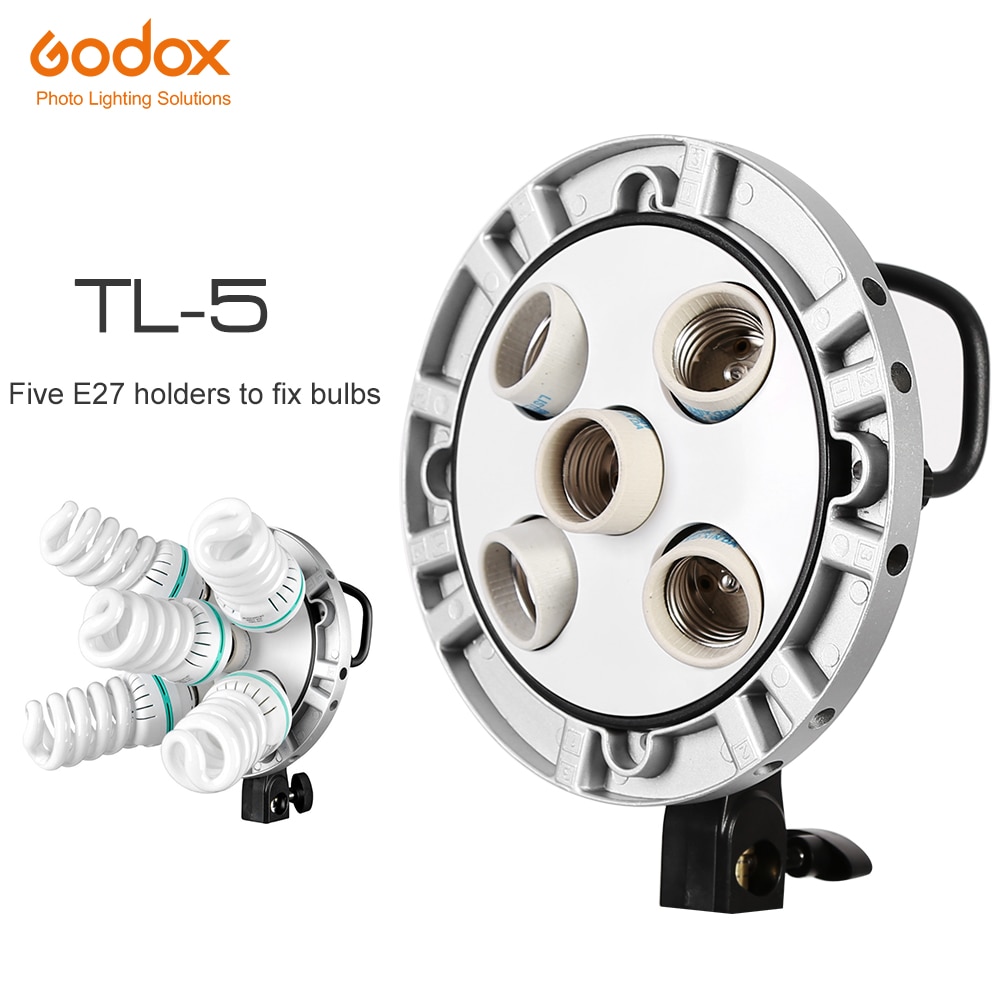 Godox TL-5 Studio E27 5 Socket Bulb Tricolor Light Lamp Multi Houder Speedring, AC Slave Flash Houder