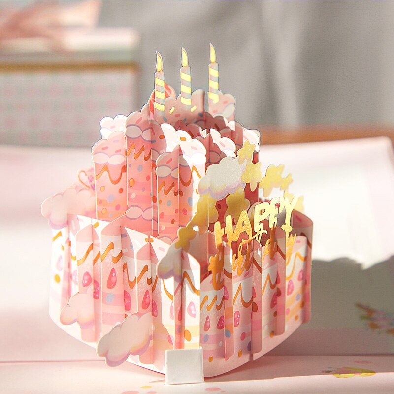 3D Pop-Up Cards Birthday Card For Girl Kids Lovers Birthday Cake Greeting Card Postcards Card With Envelope Stickers: Default Title