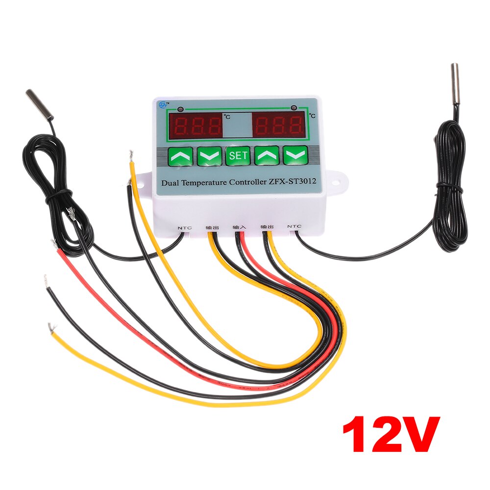 ZFX-ST3012 LED Digital Display Temperature controller Intelligent Digital Dual Thermostat Thermo Controller NTC Sensor Probe: 12V
