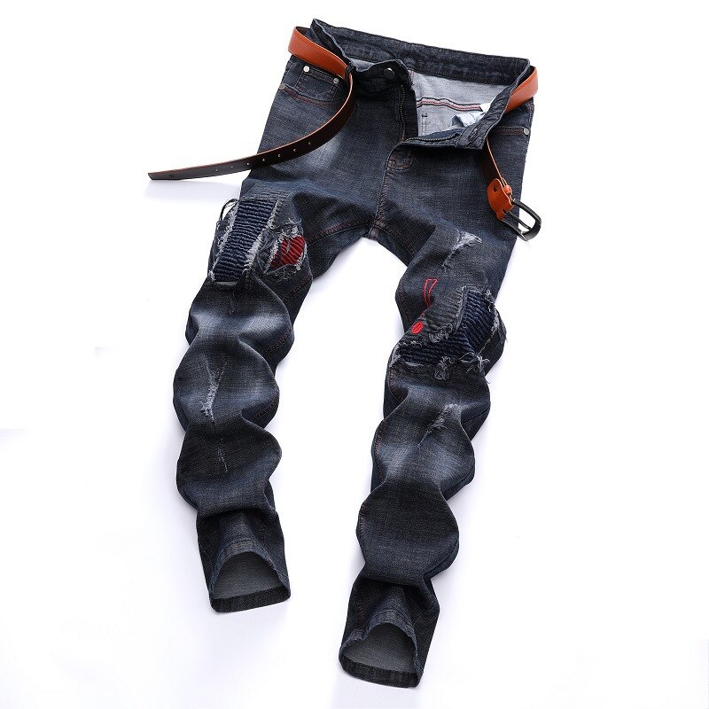 Pantalones vaqueros elásticos rasgados y rayados para hombre, Jeans de Moto y motorista de estilo, Jeans casuales de con contraste de Color, necesidades geniales para jóvenes;