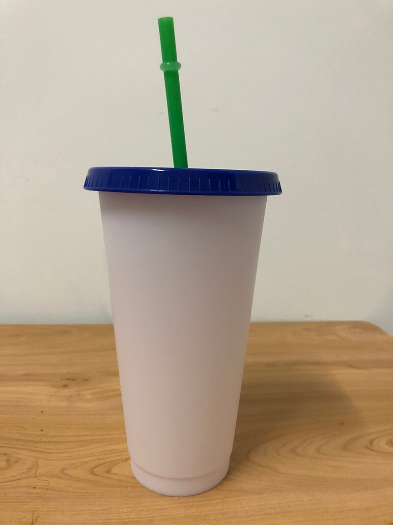 Reusable Plastic Temperature Color Changing Cold Cup Summer Magic Coffee Thermochromic Mug Water Bottles With Straws Party Cups: 8