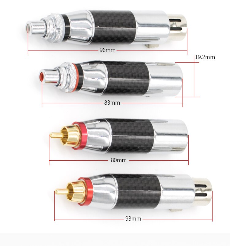 PURELINE-Adaptador de Audio Chapado en rodio, fibra de carbono de cobre, RCA hembra a XLR, conector Adaptador de Audio macho/hembra, 2/4 Uds.,