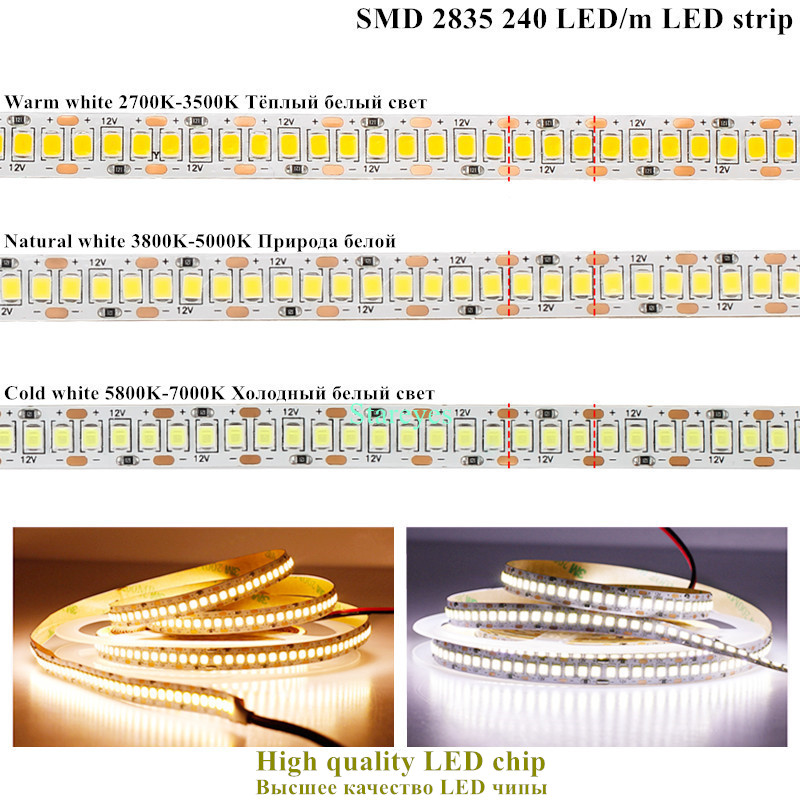 Led-strimmel smd 2835 5m 120 240 480 led/ m dc12v dc24v ip20 no vandtæt fleksibelt båndbånd varmt hvidt led-lys natdekoration